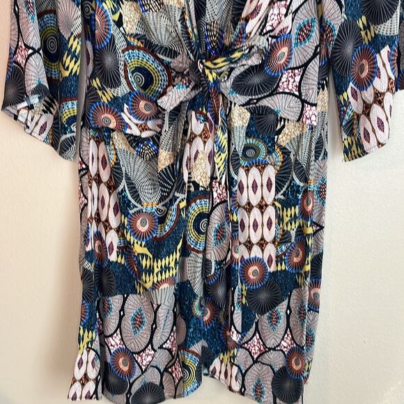 NWT Womens Desigual Mina 3/4 Sleeve Geometric Tie Front Dress size 44 (US 10) - Picture 7 of 15